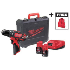 Milwaukee Шурупокрут-дриль акумуляторний M12 BPD-202C 12В 2х2А·год 30Нм 0·1500об·хв ЗП C12C жилет кейс 1.2кг (4933499465)