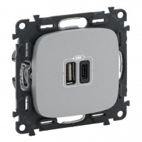 Legrand Розетка Valena ALLURE USB-А + USB-С, 3А 5В, алюминий (754967)