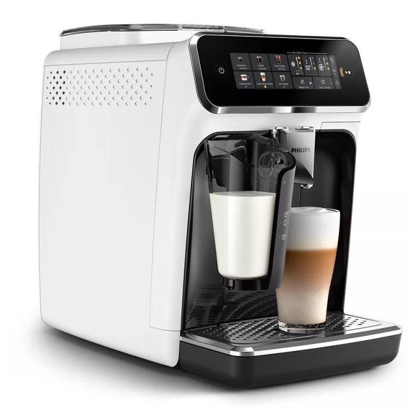 Philips Coffee machine Series 3300, 1.8L, grain+ ground, auto capuchino maker, display, auto recipe-6, white (EP3343/50)
