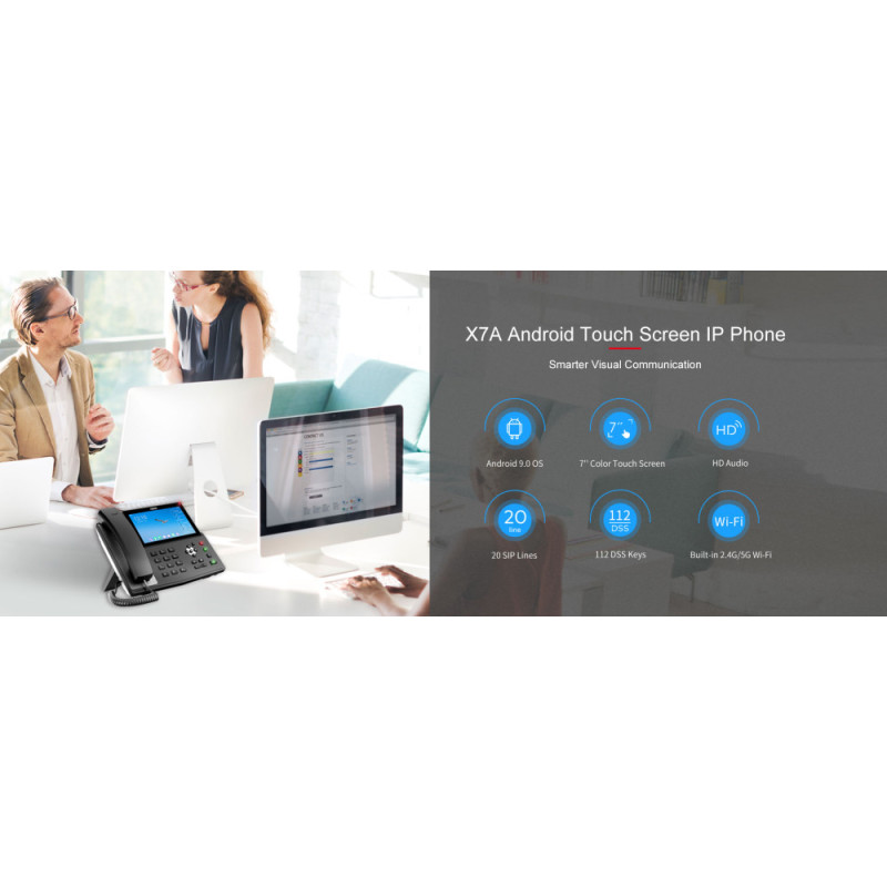 Fanvil Телефон IP X7A 2xGE LAN, 1xUSB-A, BT, WiFi, SIP, VPN, PoE, 7" кольоровий екран, Android