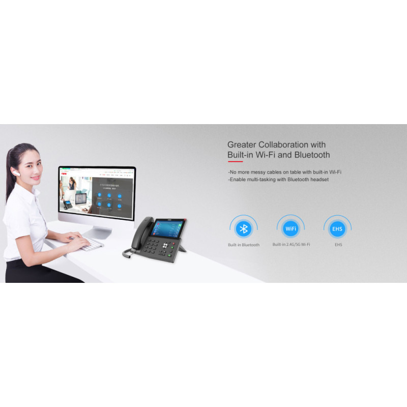 Fanvil Телефон IP X7A 2xGE LAN, 1xUSB-A, BT, WiFi, SIP, VPN, PoE, 7" кольоровий екран, Android