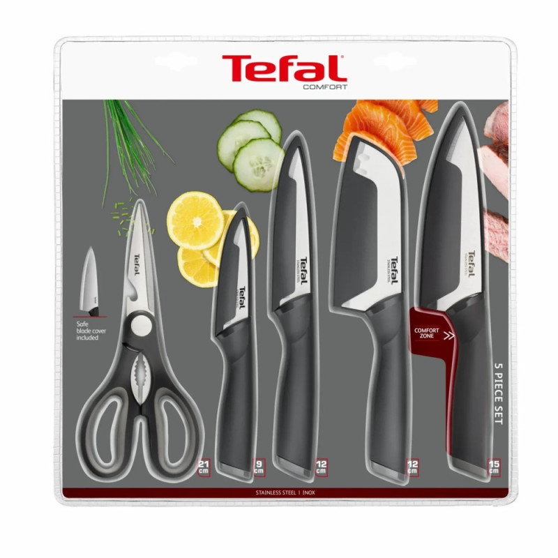 Tefal Набор ножей Tefal Comfort, 5 предметов, нержавеющая сталь, пластик, черника (K2215S55)