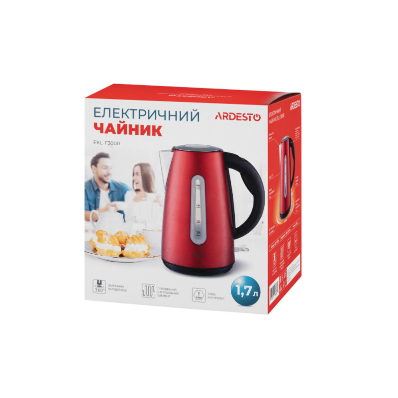 ARDESTO Electric kettle EKL-F300R, 1.7L, metal, STRIX, red