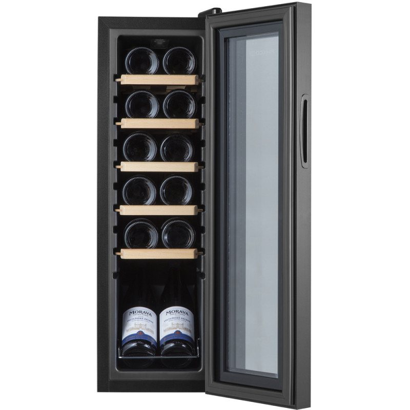 Philco Wine cooler, 79.5х25.2х45, freez.-32L, 1 zone, bottles -12, display, backlight, black (PW12KF)