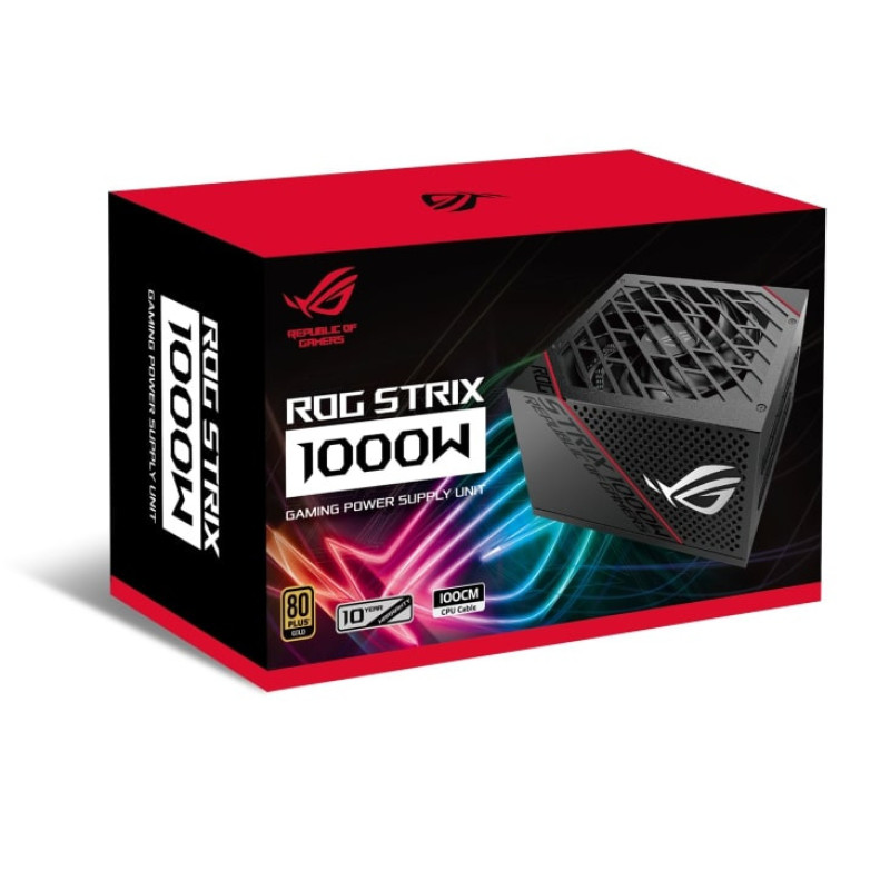 ASUS PSU ROG STRIX (1000W), >90%, 80+ Gold, 135мм, 1xMB 24pin(20+4), 2xCPU 8pin(4+4), 8xMolex, 8xSATA, 6xPCIe 8pin(6+2), Fully Modular, ROG-STRIX-1000G (90YE00AA-B0NA00)