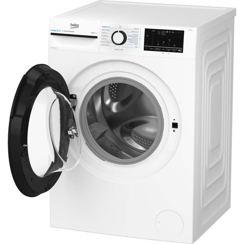 Beko WM front load, 8kg, 1400, A+++, 55cm, display, invertor, steam, white (BM3WFSU48435WB)