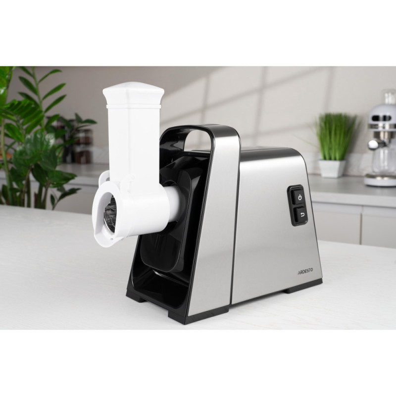 ARDESTO meat grinder, 2400W, 2.2kg/min, 3 cutting plates, sausages nozzle, 4 veg.slicer, tomato juicer, plastik, black-silver (MGK-2400)