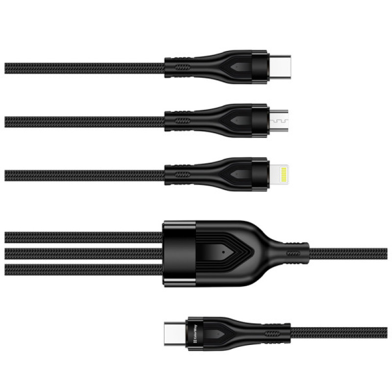Дата кабель USB-C to Lightning + Micro 5P + USB-C 1.2m 3.0A (PD60W data) Black ColorWay (CW-CBPDU3060-BK)