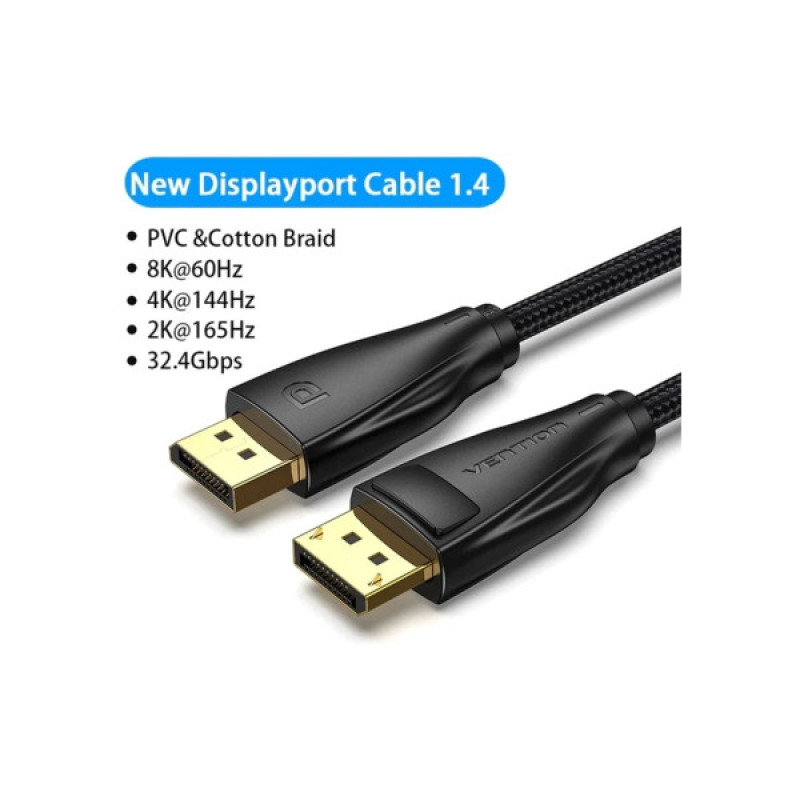 Кабель мультимедийный DisplayPort M to DisplayPort M 1.0m 8K60Hz black Vention (HCCBF)