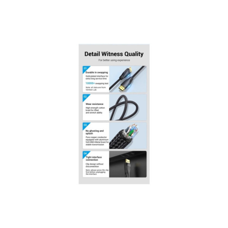 Кабель мультимедийный DisplayPort M to DisplayPort M 1.0m 8K60Hz black Vention (HCCBF)