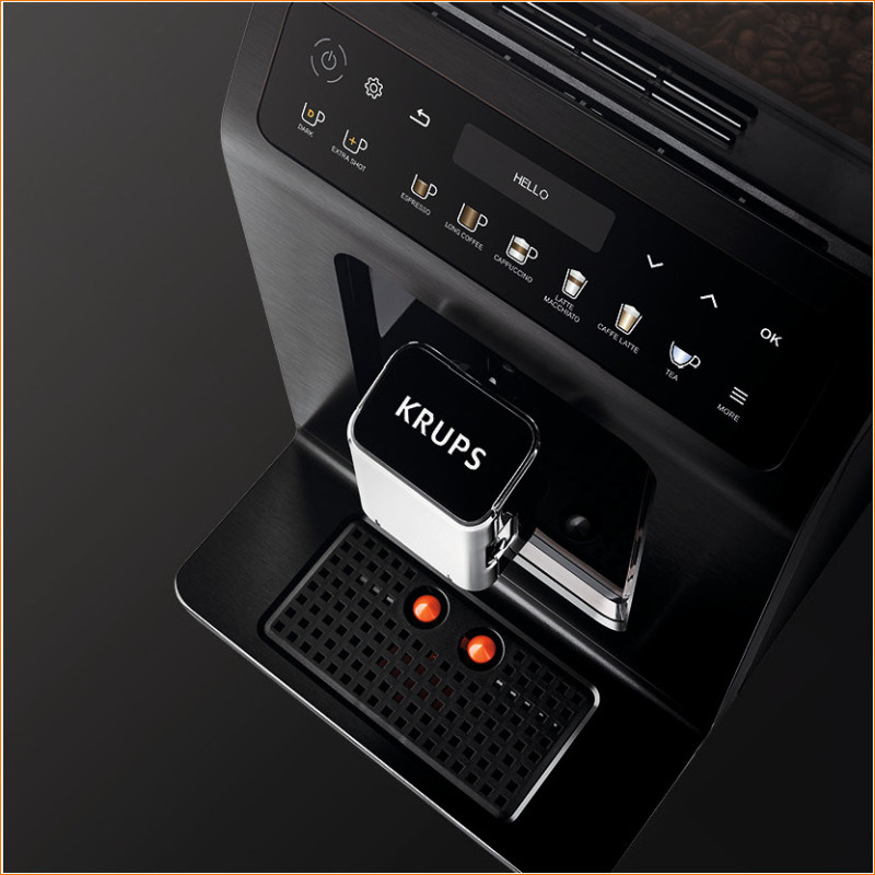 Krups Coffee machine Evidence Plus Titanium, 2,3L, auto capuchino maker, ОLED диспл, auto recipe-19, black (EA894810)