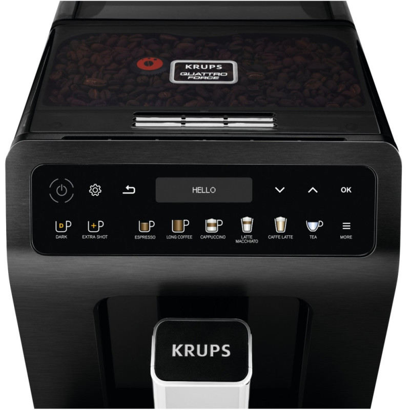 Krups Coffee machine Evidence Plus Titanium, 2,3L, auto capuchino maker, ОLED диспл, auto recipe-19, black (EA894810)