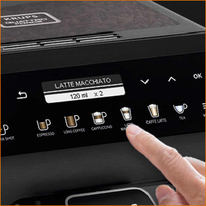 Krups Coffee machine Evidence Plus Titanium, 2,3L, auto capuchino maker, ОLED диспл, auto recipe-19, black (EA894810)
