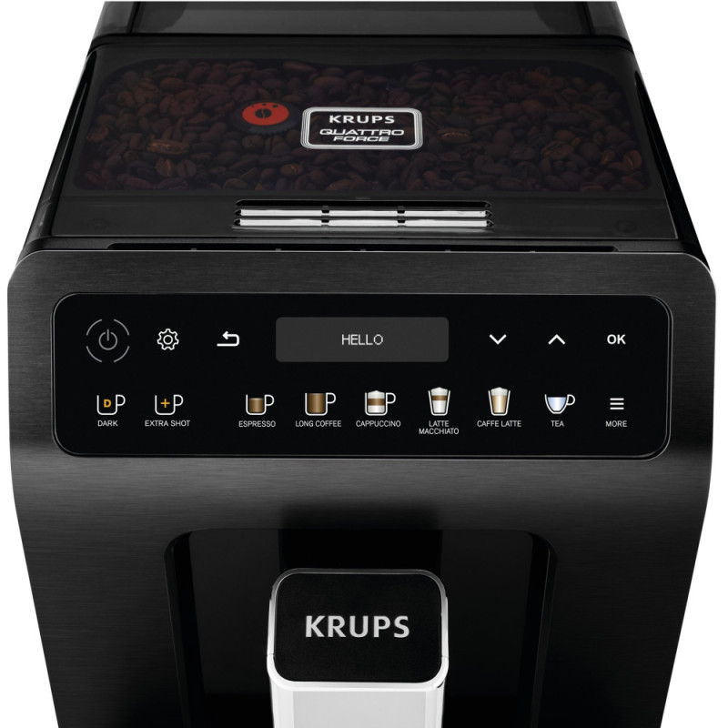 Krups Coffee machine Evidence Plus Titanium, 2,3L, auto capuchino maker, ОLED диспл, auto recipe-19, black (EA894810)
