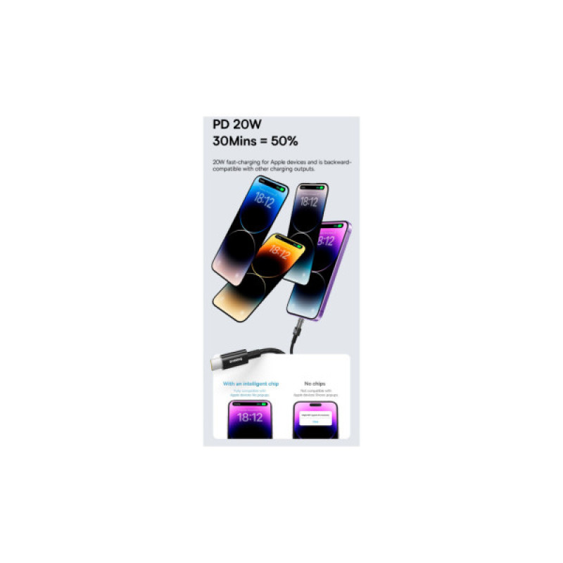 Дата кабель USB-C to Lightning 1.0m 20W Gem Fast-Charging blue Baseus (P10373001311-00)