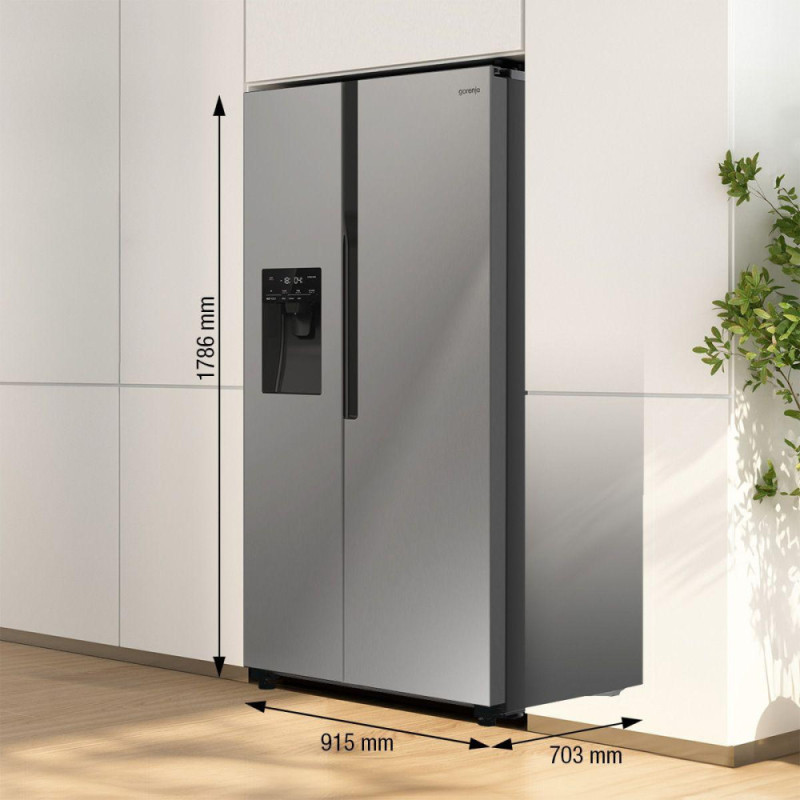Gorenje SBS Ref, 179x70x92sm, 2 doors., 376(190) L, А++, NF+, Inv., Fresh zone, dispenser, LED display, inox (NRR9185ESXL1)