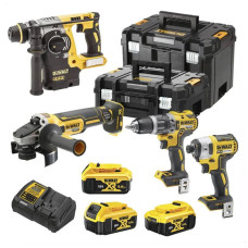 DeWALT Набір із чотирьох акумуляторних інструментів DeWALT 18В дриль-шурупокрут ударний DCD796 перфоратор SDS-Plus DCH273 шурупокрут ударний DCF887 шліфмашина кутова DCG405 акб 3х5А·год ЗП 2хTSTAK 14.3кг (DCK422P3T)