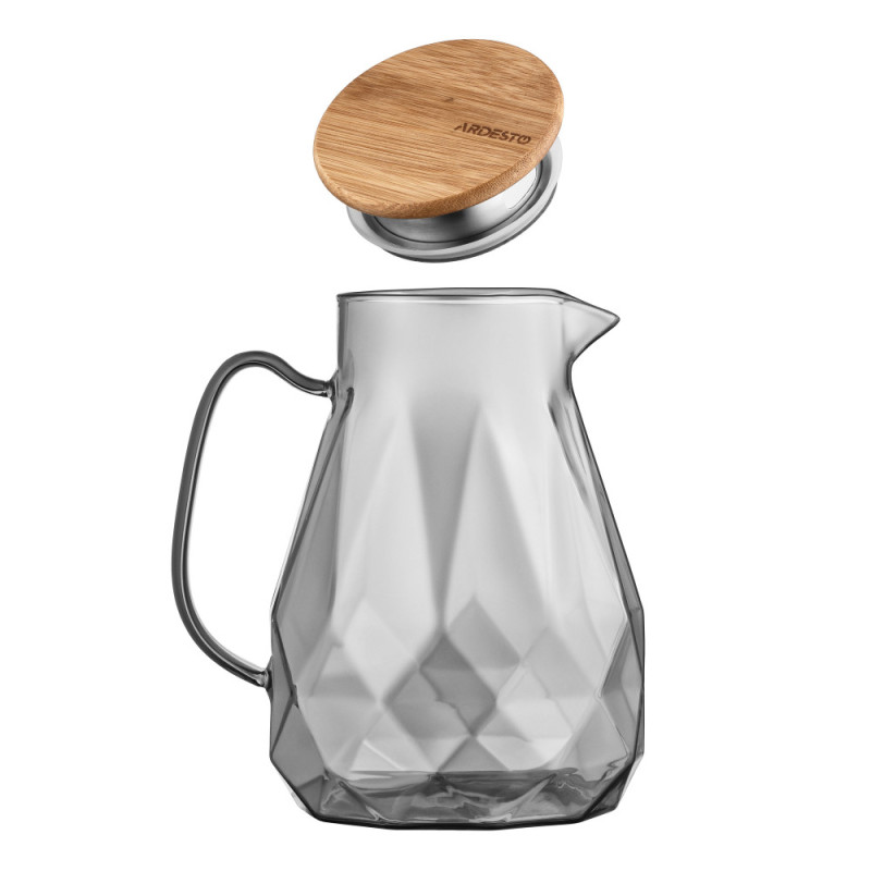 ARDESTO Pitcher with lid Graphite, 1500ml, borosilicate glass, bamboo, stainless steel, gray (AR2615SG)