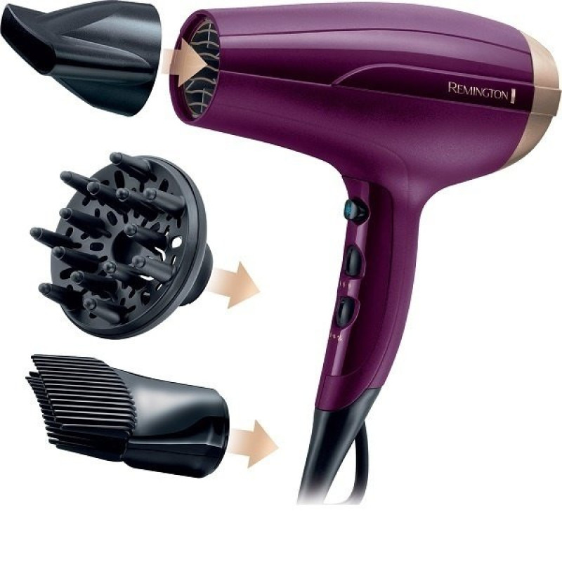 Remington Фен Your Style, 2300Вт, режимов-3, дифузор, насадка для прикорневого обьема, иониз-я, хол. обдув, фиолетовый (D5219)
