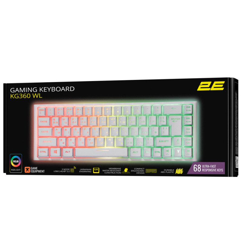 2E Gaming Keyboard KG360 RGB 68key WL White Ukr (2E-KG360UWT)