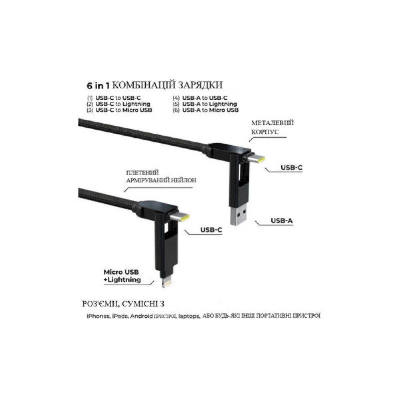Дата кабель 6in1 inCharge XL 2.0m black Rolling Square (XLM01R)