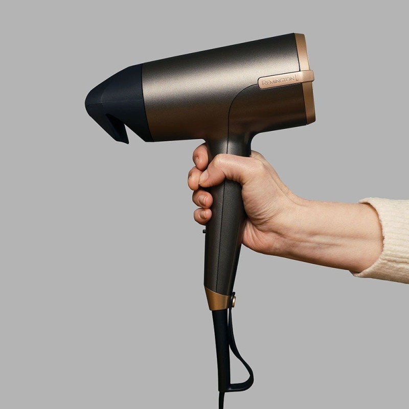Remington Hair dryer, 2W, 8 modes, diffuser, ionization, cold blowing, case, grey (D6077)