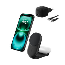 Belkin Зарядний пристрій бездротовий Belkin UltraCharge 2-in-1 Foldable Magnetic Charging 25Вт, чорний (WIZ039KQBK)
