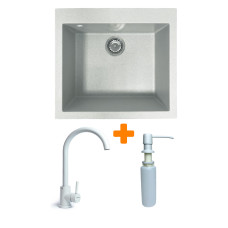 Adamant Kitchen set Univer, artificial stone, square, no drainboard, 560х500х200mm, bowl - 1, over-mounted, Old stone + mixer and dispenser (4824296902110)