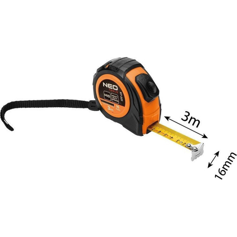 Neo Tools tape measure, 3mx16mm, with winding lock (67-221)