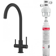 Franke Смеситель для кухни Lina Clear Water, дл.излива - 216 мм, поворотный, 1+1фильтр, черный матовый (160.0702.681)