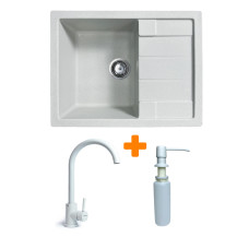 Adamant Набір кухонний Anila, штучний камінь, прямокут., з крилом, 645х495х200мм, чаша - 1, врізна, Old stone + змішувач та дозатор (182496900310)