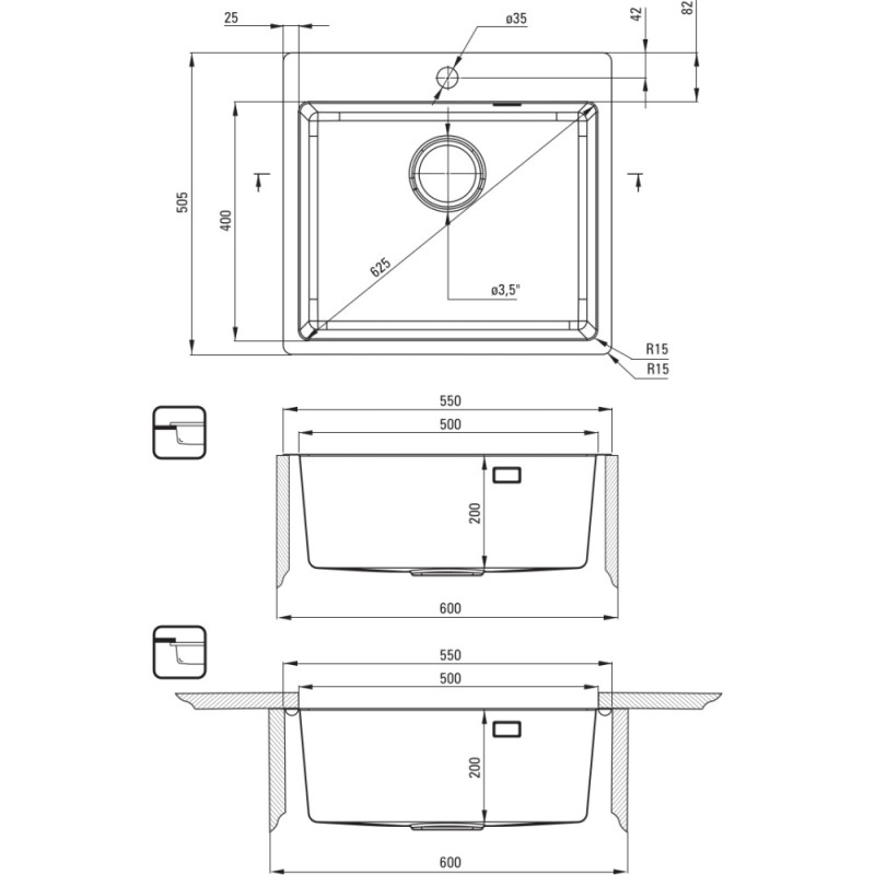 Deante Kitchen set Olfato steel sink ZPO_D10B + tap BQO_D72M, titanium (ZPOED10B)