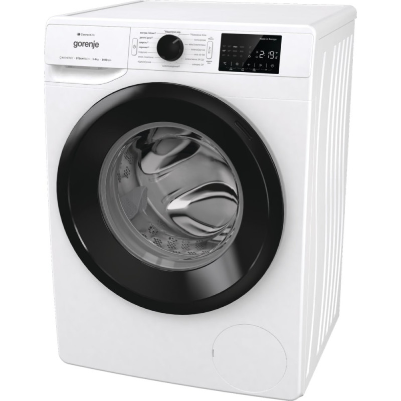 Gorenje Стиральная машина фронтальная, 8кг, 1400, A+++, 55см, дисплей, инвертор, пар, Wi-Fi, белый (WPNEI84A1SWIFI)