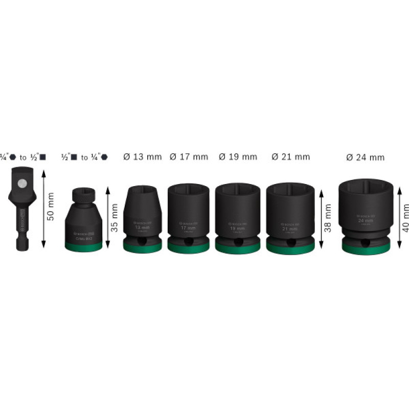 Bosch Набор ударных торцевых головок Professional Standart 7шт 1/2" с адаптеором (2.608.003.032)
