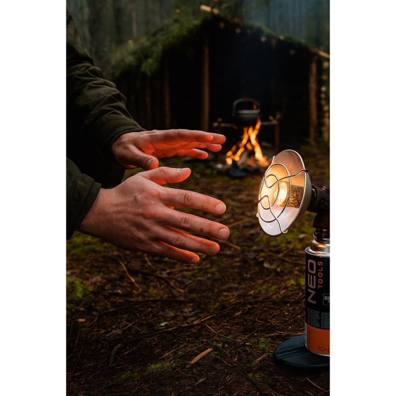 Neo Tools gas camping heater, 92g/hour, cartridge, regulator, piezo ignition, black (90-134)