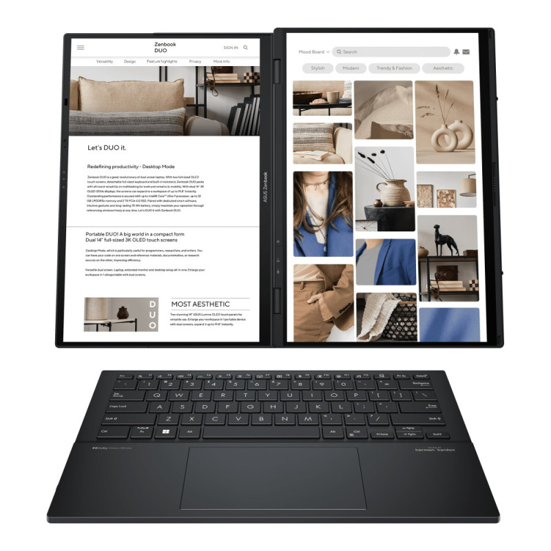 ASUS Notebook Zenbook Duo UX8406MA-QL104W 14  FHD OLED, Intel Ultra 9 185H, 32GB, F2TB, UMA, Win11, Grey (90NB12U1-M00N80)