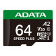 Карта памяти ADATA 64GB microSD class 10 UHS-I U3 V30 A2 Speed Plus (UD64GUI3V30A2SP-RA1)