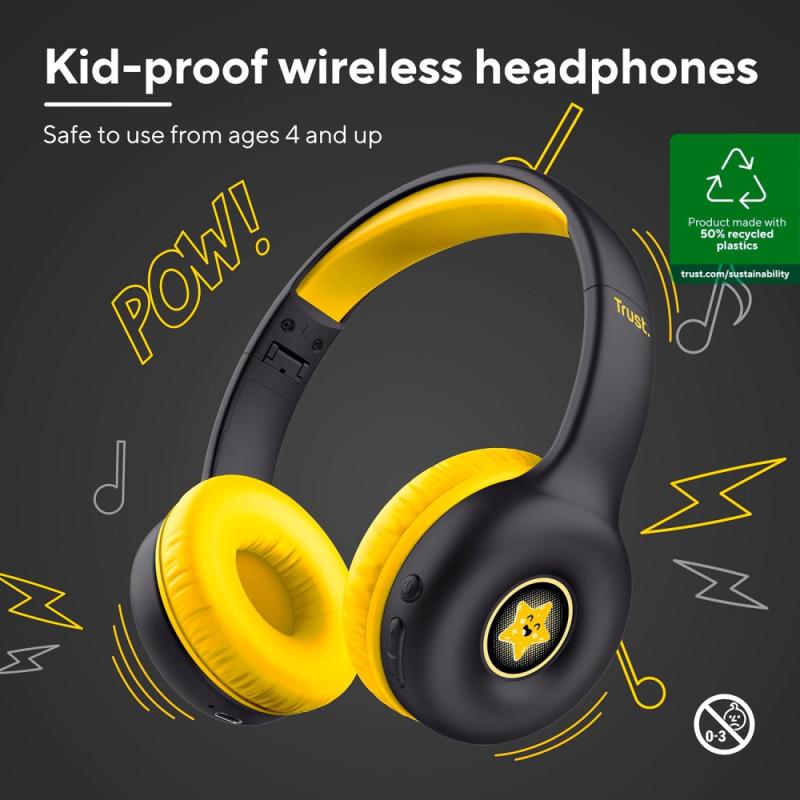 Trust Наушники On-ear Nouna Kids, Wireless, Mic, Черный (25405_TRUST)