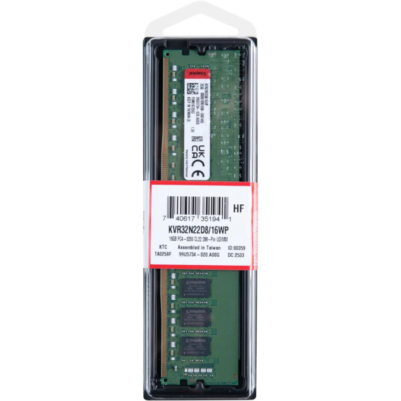 Kingston Пам'ять ПК Kingston DDR4 16GB 3200 (KVR32N22D8/16WP) Kingston Пам'ять ПК Kingston DDR4 16GB 3200 (KVR32N22D8/16WP)