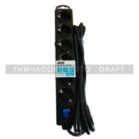 2E Power strip 6хType F, 3х1mm2, 16A, 3m, black (2E-U06ESM3BK)