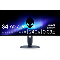 Dell Монітор 34" AW3425DW 2xHDMI, DP, USB, QD-OLED, 3440x1440, 21:9, 240Hz, 0.03ms, DCI-P3 99.3%, CURVED, G-SYNC, FreeSync, AdaptiveSync, HAS, HDR TrueBlack 400 (210-BRTW)