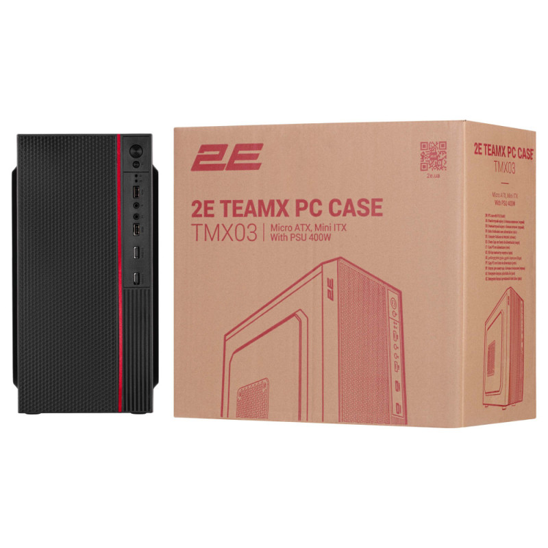 2E PC case TeamX TMX03 with 2E ATX400W, 2xUSB2.0, 1x80mm, VGA 220mm, mATX, black (2E-TMX03)