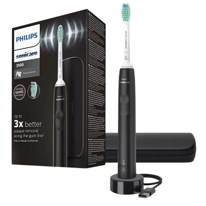 Philips toothbrush electric Sonicare Gemini 3100, 31th. fluct/min, nozzle-1, black (HX3673/14)