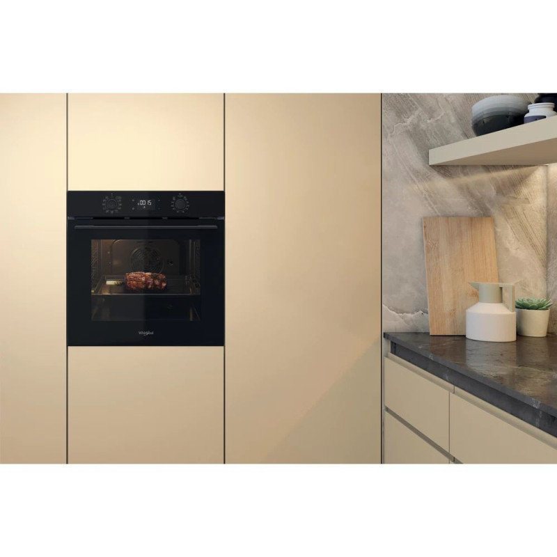 Whirlpool Духова шафа електрична, 71л, A+, дисплей, конвекція, телескопічні напрямні, чорний (OMK58HU1B)