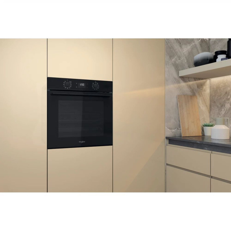 Whirlpool Духова шафа електрична, 71л, A+, дисплей, конвекція, телескопічні напрямні, чорний (OMK58HU1B)