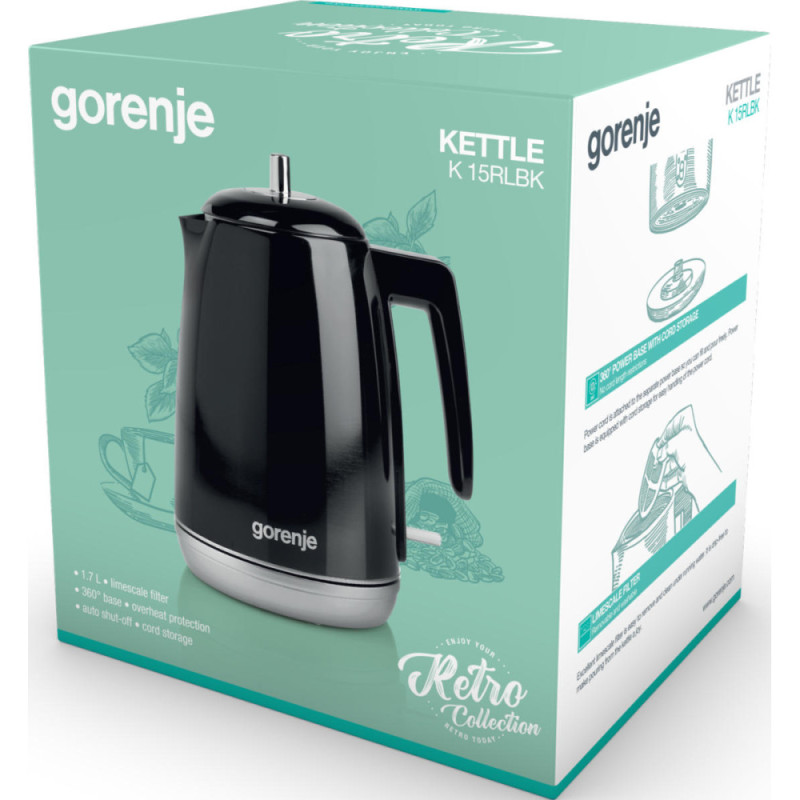 Gorenje Electric kettle, 1,7L, Strix, black (K15RLBK)