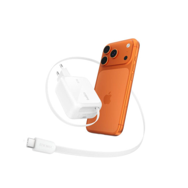 Зарядное устройство Belkin 2xUSB-C 67W GaN PD3.2 PPS + built-in cable USB-C 1.0m white (WCH022KQWH)