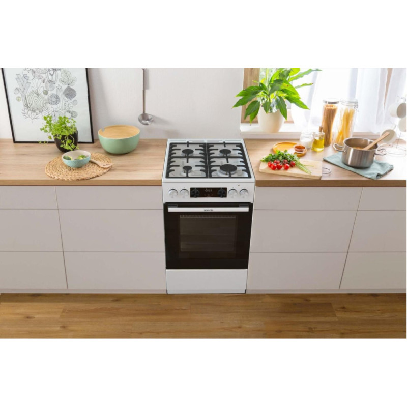 Gorenje Плита комбинированная, 7,0 л, 50x60 см, дисплей, чугун, белый (GKS5C73WF)