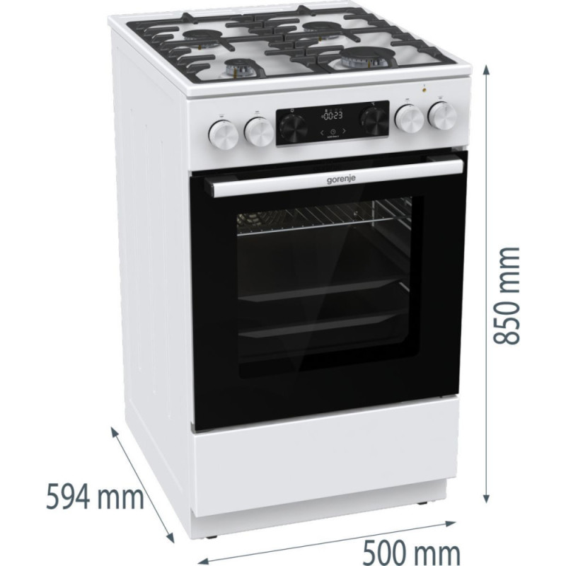 Gorenje Плита комбинированная, 7,0 л, 50x60 см, дисплей, чугун, белый (GKS5C73WF)