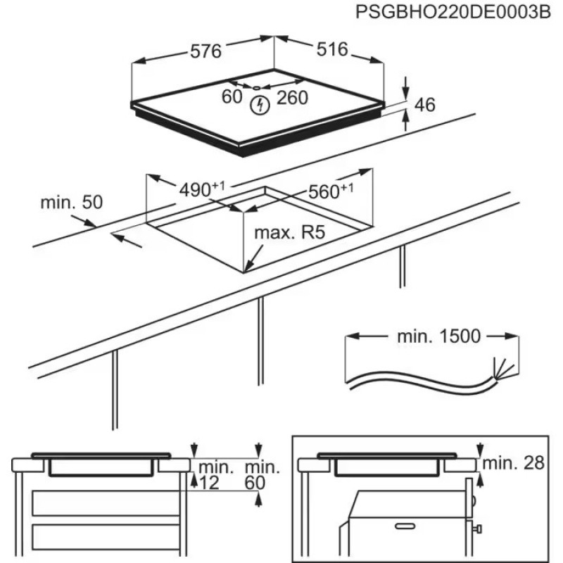 Electrolux Варочная поверхность индукционная, 60см, Hob2Hood, черный (EIT60443X)